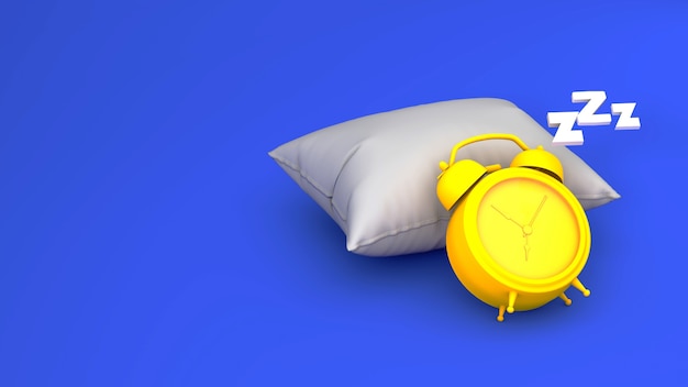 żółty budzik na niebieskim tle leży na poduszce