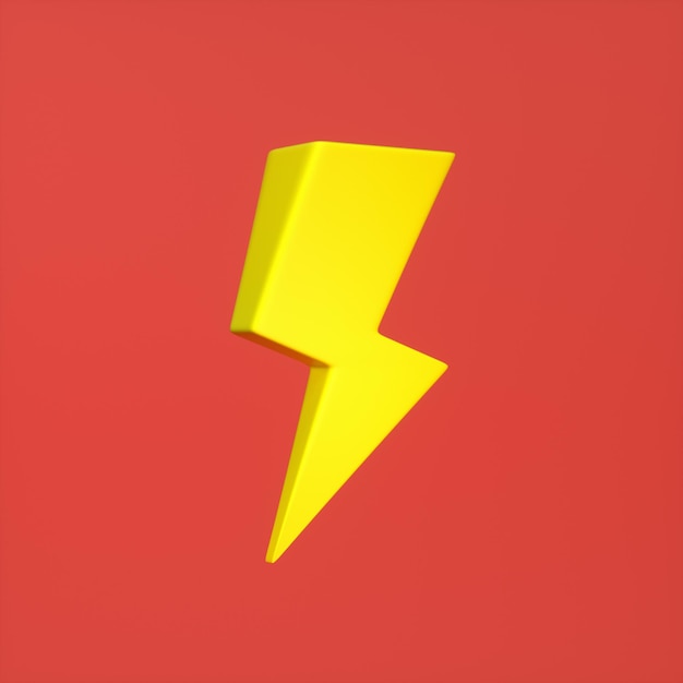 Zdjęcie Żółty electro lightning sign izolowany na czerwonym tle minimalizm stylu kreskówki bezpieczeństwo