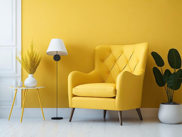 Żółty fotel w żółtym salonie jest generatywny