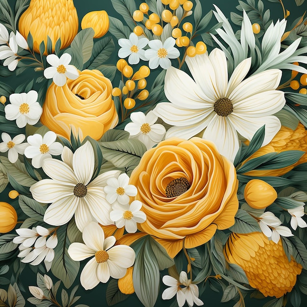 żółty i biały kwiatowy akwarela bezszwowe wzór