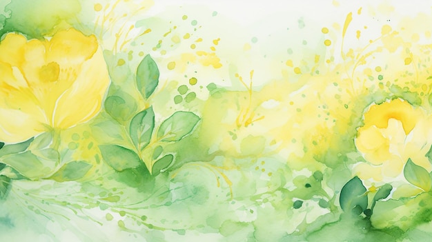 żółty i zielony kwiat akwarelowy tło na wiosenne tło