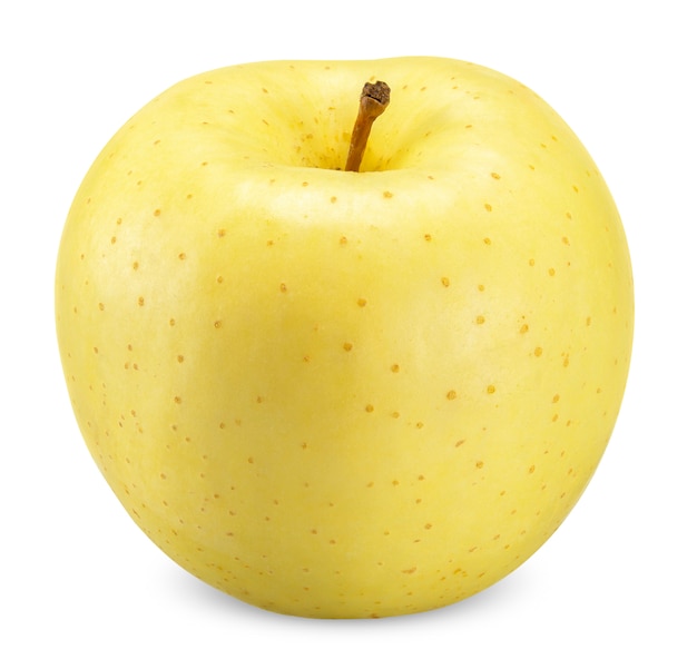 Żółty jabłko odizolowywający na białej ścinek ścieżce