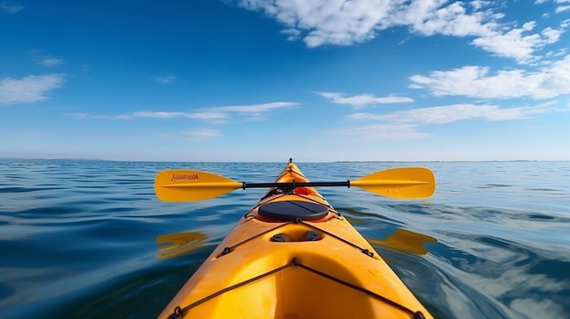 żółty kajak na środku oceanu