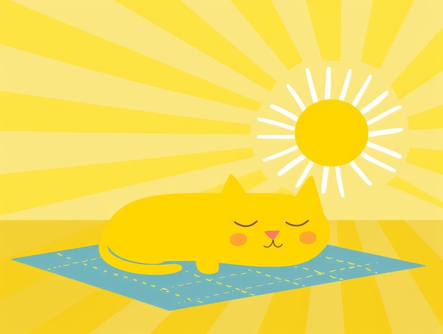 Zdjęcie Żółty kot leżący na matce przed słońcem