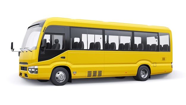 Żółty Mały autobus do transportu miejskiego i podmiejskiego do podróży Samochód z pustym nadwoziem do projektowania ilustracji 3d