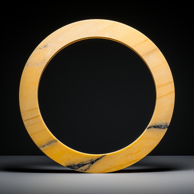 Żółty marmur Minimalistyczna okrągła ramka na zdjęcia Minimalistyczny pierścień z realistyczną teksturą Kwadratowa ilustracja cyfrowa AI Wygenerowane puste kółko na czarnym tle