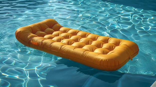 Zdjęcie Żółty materac powietrzny w basenie z niebieską wodą