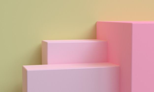 Żółty minimalistyczny styl 3D render makieta tło, pusta półka stojak do wyświetlania produktu.