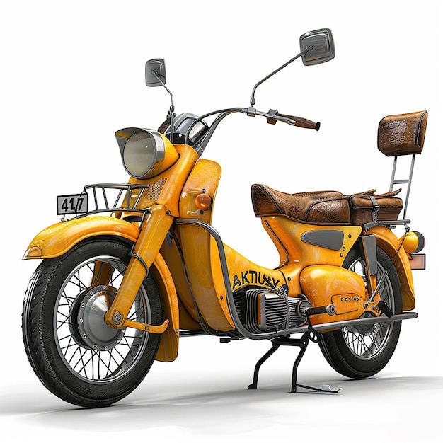 żółty motocykl z słowem moto na boku