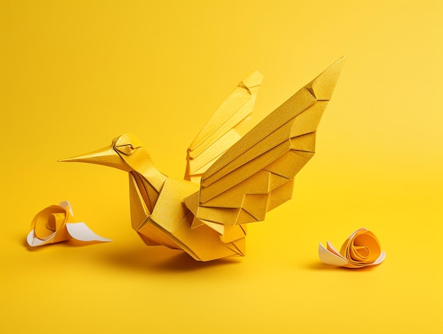 Żółty papierowy żuraw Origami AI_Generated