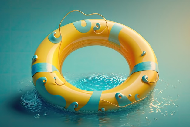 Żółty pierścień pływający w basenie Ilustracja AI Generative