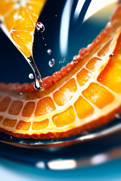 Zdjęcie Żółty plasterek owocu pomarańczy sok pomarańczowy wyświetla tło reklamowe promocji biznesowej