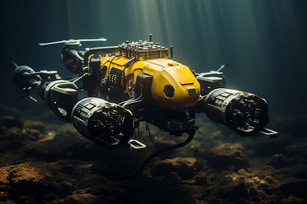 Zdjęcie Żółty pojazd podwodny unoszący się na powierzchni akwenu ai
