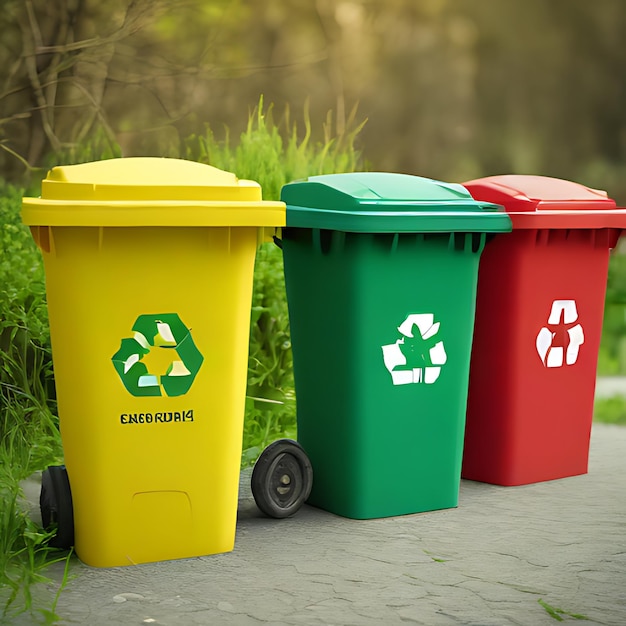 żółty pojemnik do recyklingu z recyklingami na dnie