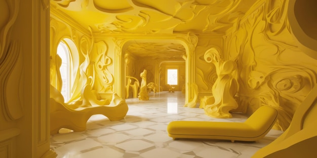 Żółty pokój z oknem z napisem „żółty pokój”.