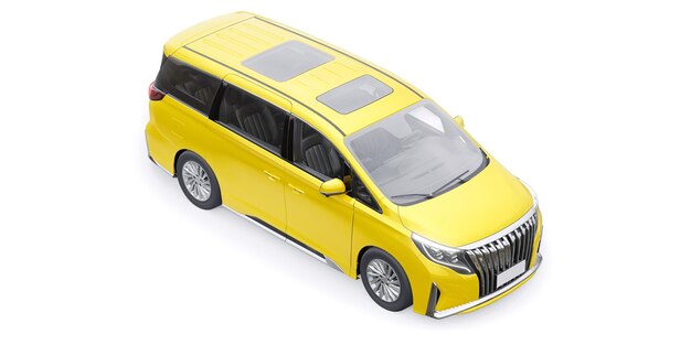 Żółty rodzinny samochód miejski Minivan Premium Business Car 3D illustration