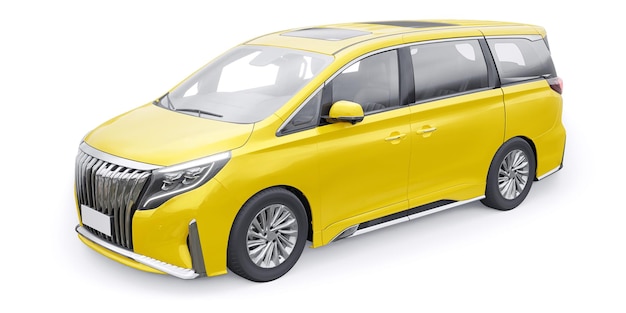 Żółty rodzinny samochód miejski Minivan Premium Business Car 3D illustration