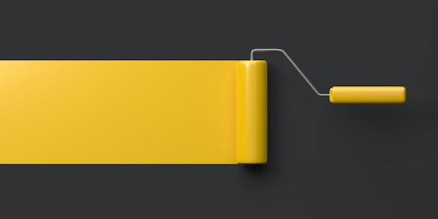 Żółty rolek farbowy z kolorowym śladem na czarnym tle Renowacja domu ilustracja renderowania 3D