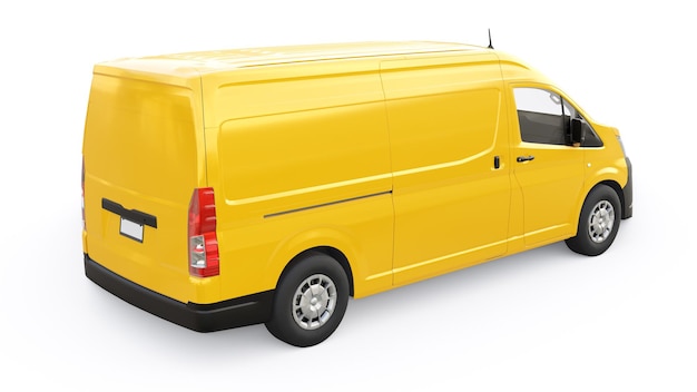 Żółty samochód dostawczy do transportu małych ładunków w mieście na białym tle Puste nadwozie do projektowania ilustracja 3d