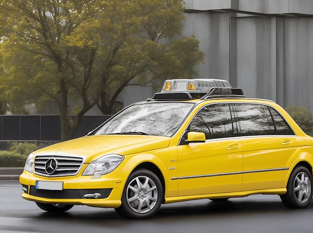 żółty samochód z słowem taksówka na dachu