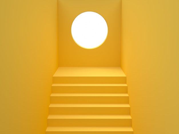 żółty schody okręgu dziury ściany 3d rendering