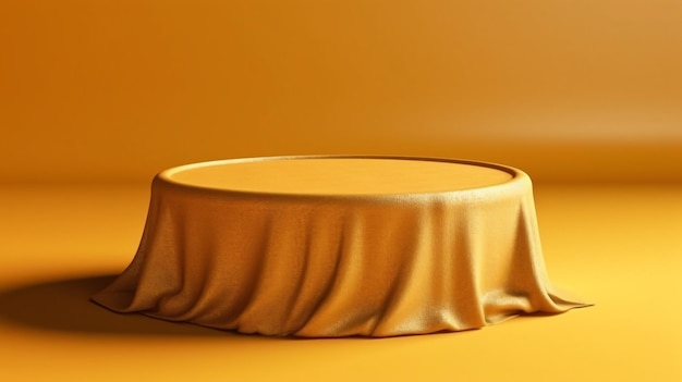 Żółty stół nakryty złotym obrusem
