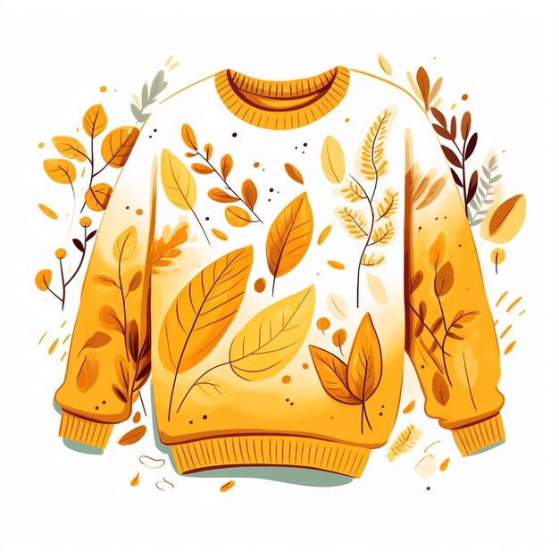 Zdjęcie Żółty sweter z liśćmi i gałęziami