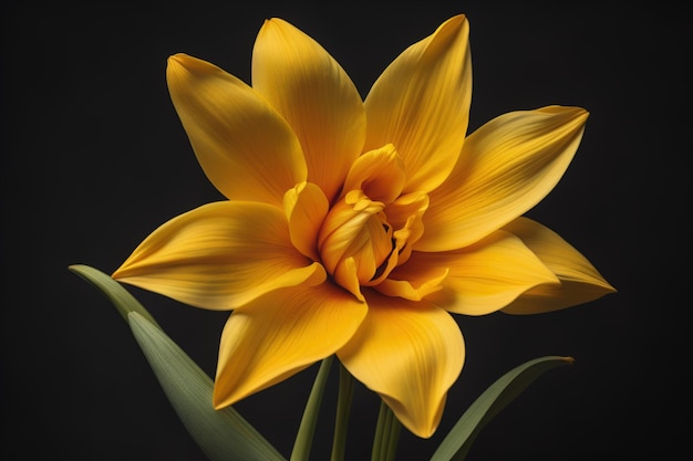 Żółty tulipan na czarnym tle Fotografia studyjna kwiatów generatywne ai