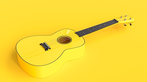 Żółty ukulele z bliska, renderowanie 3D