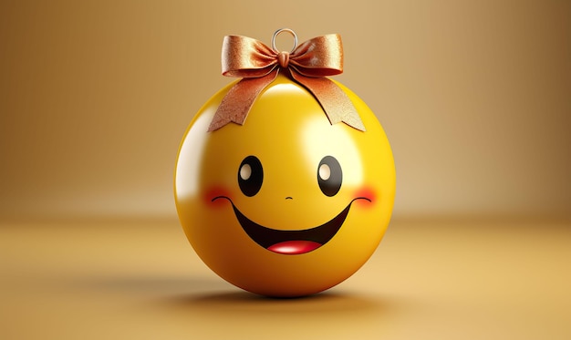 Żółty uśmiechnięty emotikon na żółtym tle Selektywne miękkie skupienie