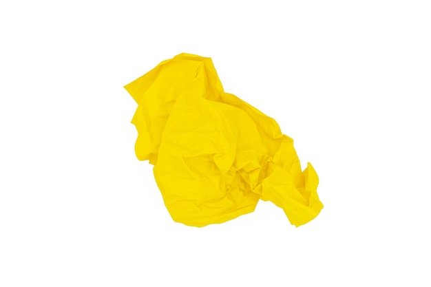Zdjęcie Żółty zmięty papier odizolowywający na bielu