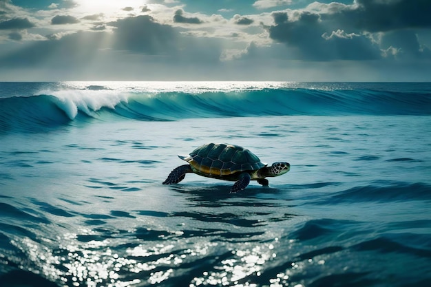 Żółw idzie przez ocean