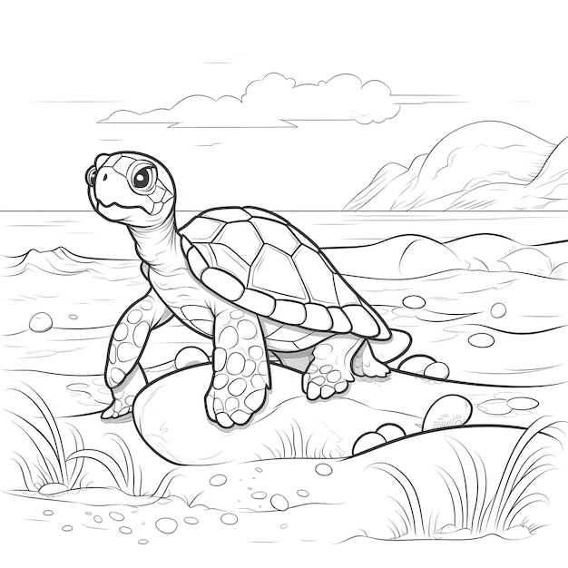 Żółw na skale w morzu.