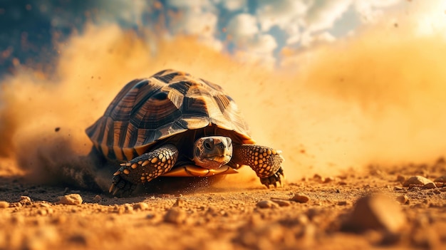 Żółw pełzający po ziemi w błocie