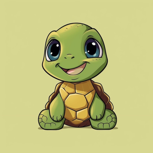 żółw rysunkowy siedzący na ziemi z uśmiechem na twarzy generatywna ai