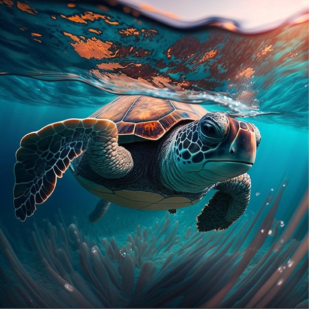 Żółw w oceanie, generatywna ai