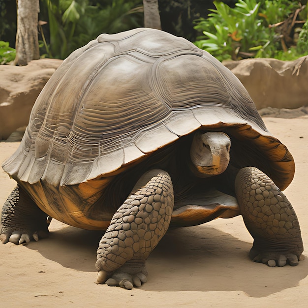 Żółw z dużą skorupą na plecach.