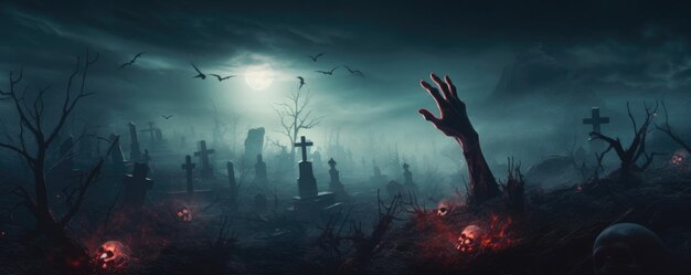 Zombie powstający na cmentarzu Straszna noc Halloween Generatywna ai