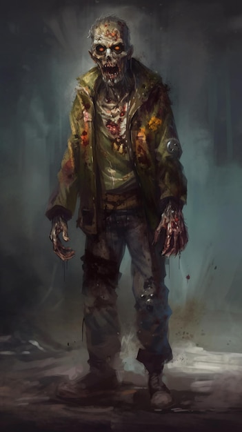 Zombie w zielonej kurtce i kurtce z napisem „zombie”.