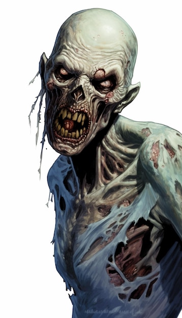 Zombie z białą twarzą i niebieską koszulą na generatywnej ai