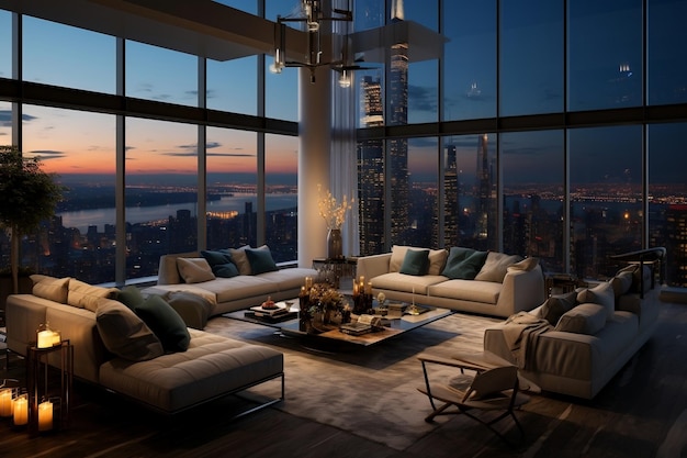 Zoom Background Współczesny Loft Penthouse Living Room AI