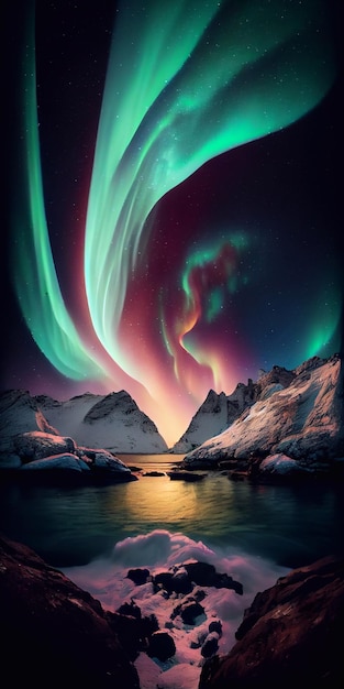 Zorza polarna aurora borealis laponia nocny krajobraz Nocne niebo z gwiazdami i zorzą polarną