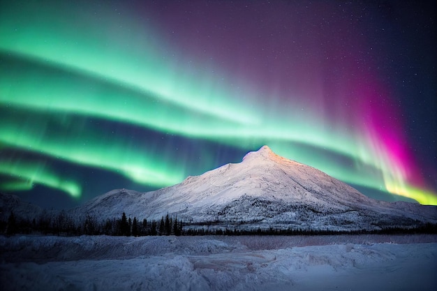 Zdjęcie zorza polarna nad jeziorem aurora borealis z gwiazdami na nocnym niebie fantastic winter epic magic