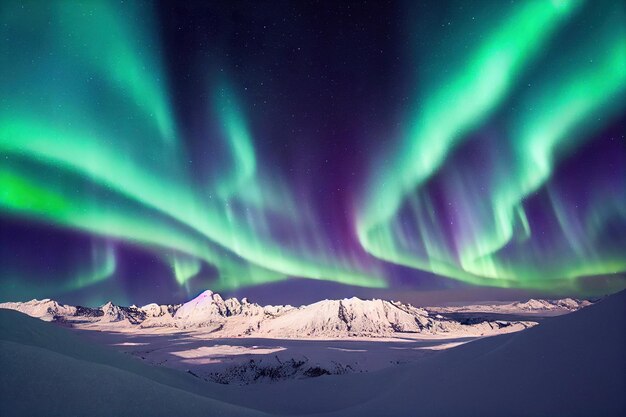 Zdjęcie zorza polarna nad jeziorem aurora borealis z gwiazdami na nocnym niebie fantastic winter epic magic