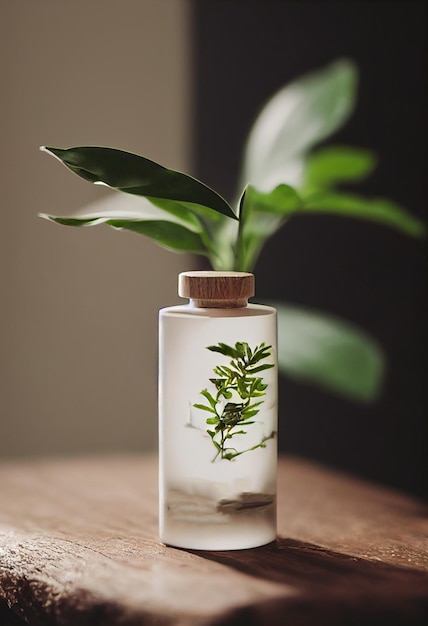 Zrelaksuj się kompozycja masaż kamień biała pompa balsam butelka zielona roślina na stół z drewna sosnowego spa czyste