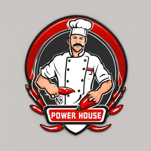 Zrób logo Power House, a koncepcja to czapka szefa kuchni i pikantne białe backgrou z gorącym chili