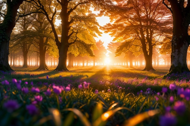 zroszona łąka o świcie wschód słońca zachód słońca najpiękniejsza naturalna sceneria tapeta w tle