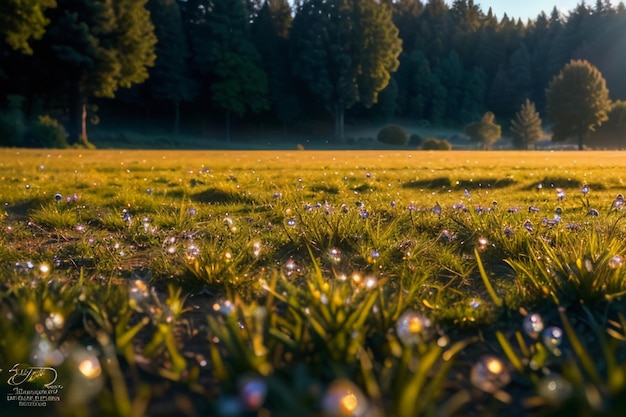 zroszona łąka o świcie wschód słońca zachód słońca najpiękniejsza naturalna sceneria tapeta w tle