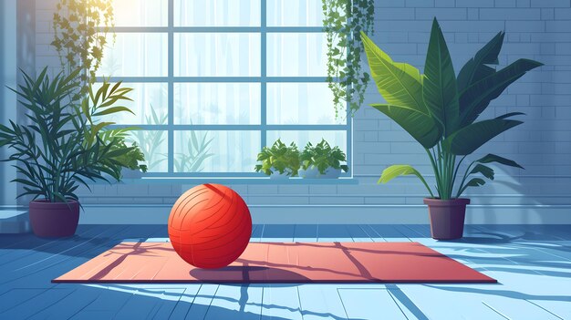 Zrównoważona witalność Czerwona ilustracja fitball dla aktywnego stylu życia i dobrego samopoczucia