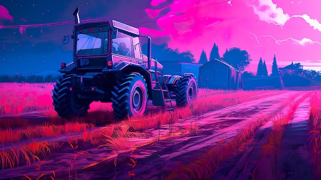 Zrównoważone rolnictwo i rolnictwo Synthwave 80s ai generuje